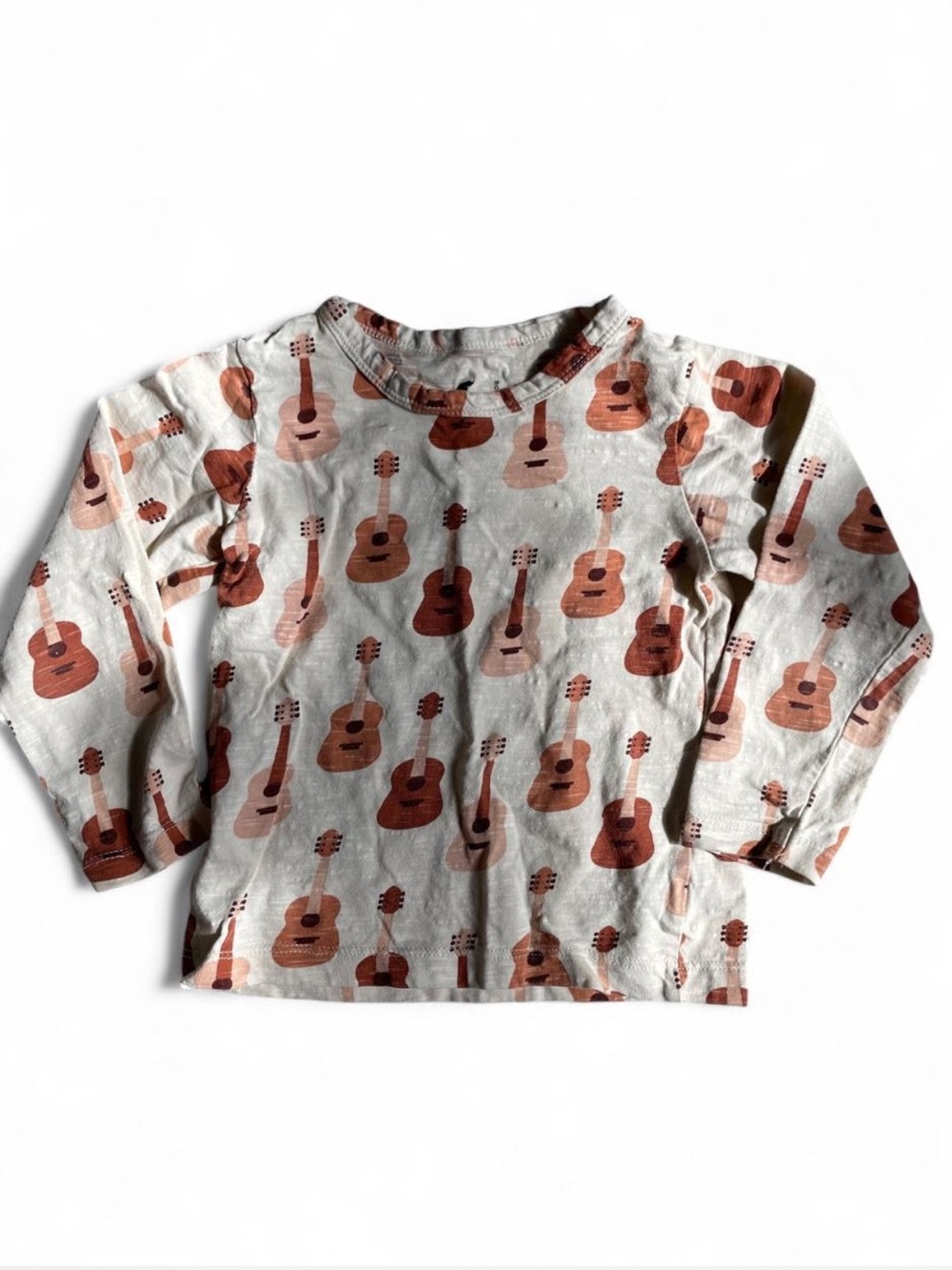 Kids Guitar Print Long-Sleeve Tee - White & Brown